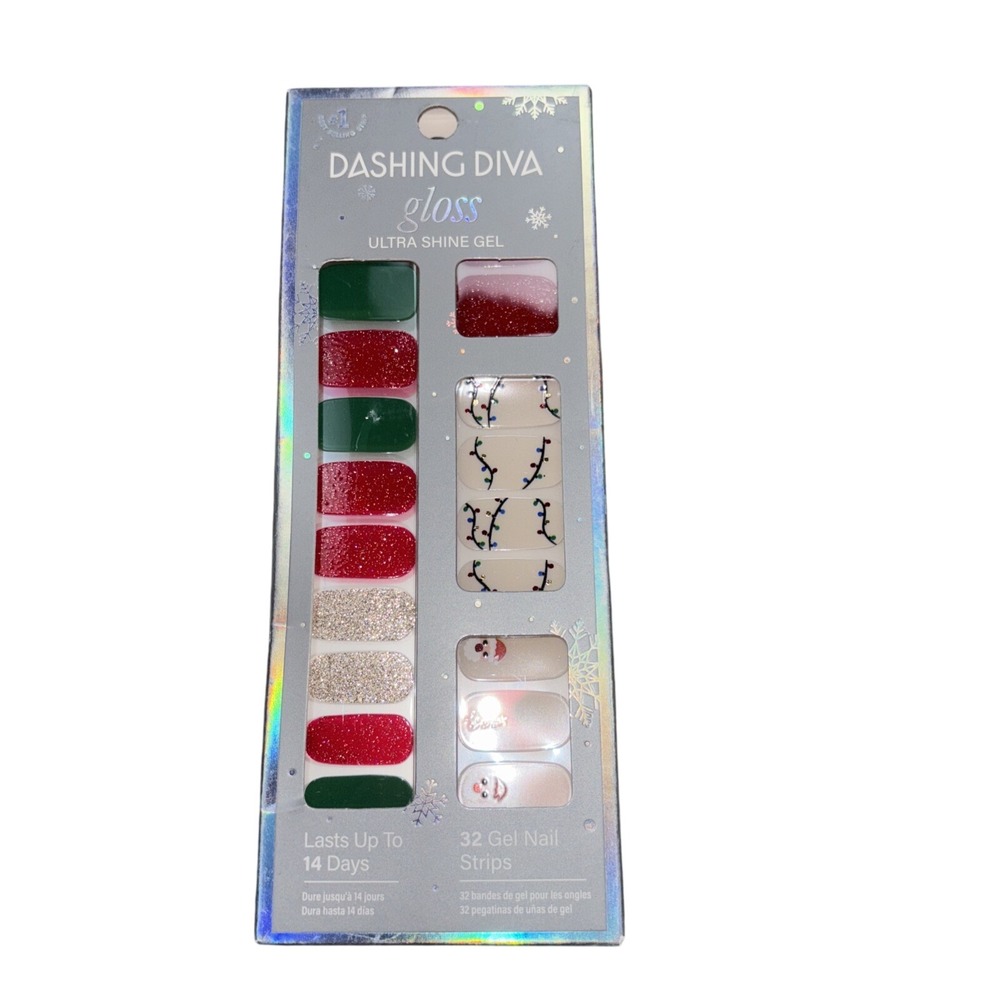 #1 Best Seller Dashing Diva Gloss Ultra Shine Gel 32 Gel‎ Nail Strips Santa baby